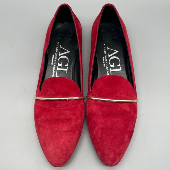 AGL Attilio Giusti Leombruni Red Suede Gold Bar Loafers Flats N542004 40 Italy - Picture 2 of 8